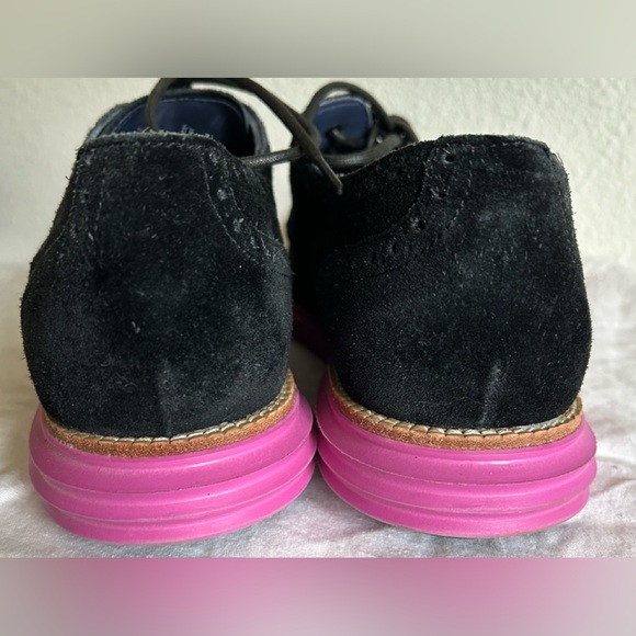 COLE HAAN Mens Lunargrand Pink Black Genuine Leather Suede Wingtip Shoes Sz 11.5 - Picture 5 of 8